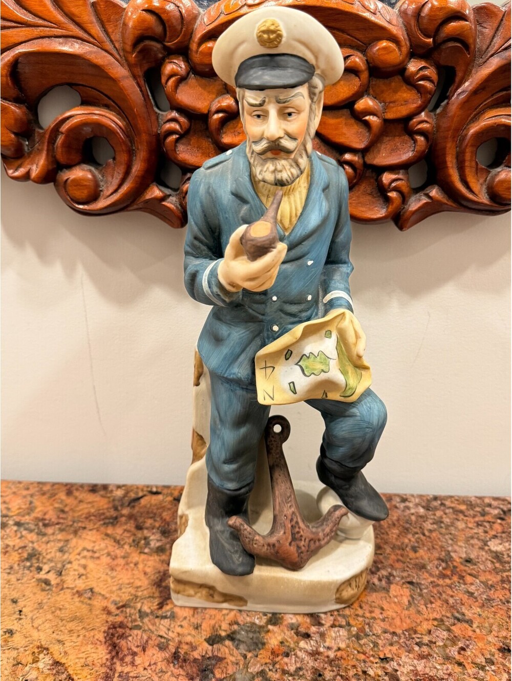 Vintage Japan Ceramic Sea Captain Holding A Pipe & A Map Figurine